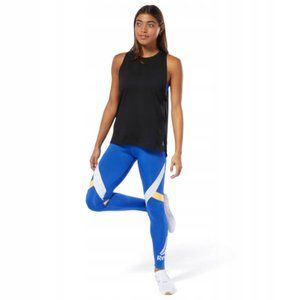 Reebok Delta Blue Leggings With White & Yellow Stripes